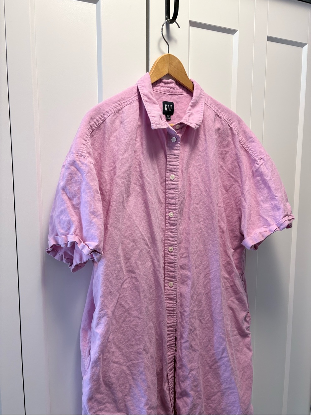 GAP Button-Down Short Sleeve Shirt dress in sugar Pink linen